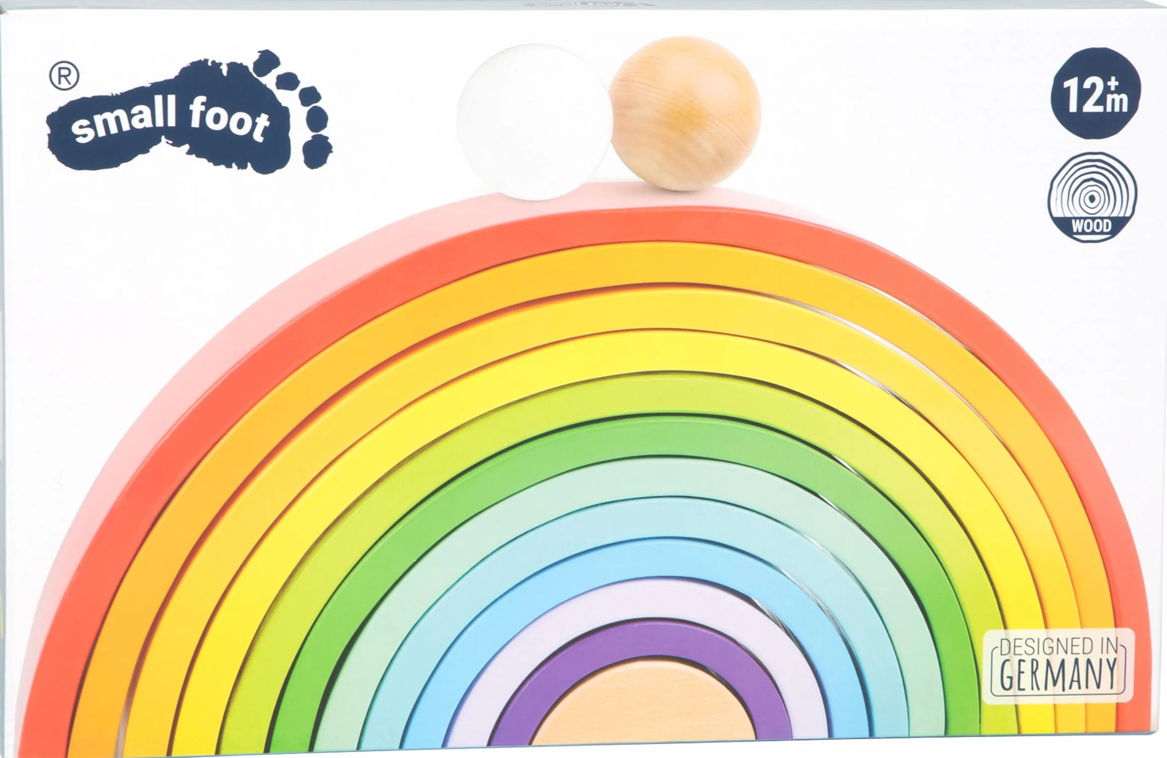 Small Foot Blocs de construction en bois Arc-en-ciel XL, 12 pcs, 2 boules