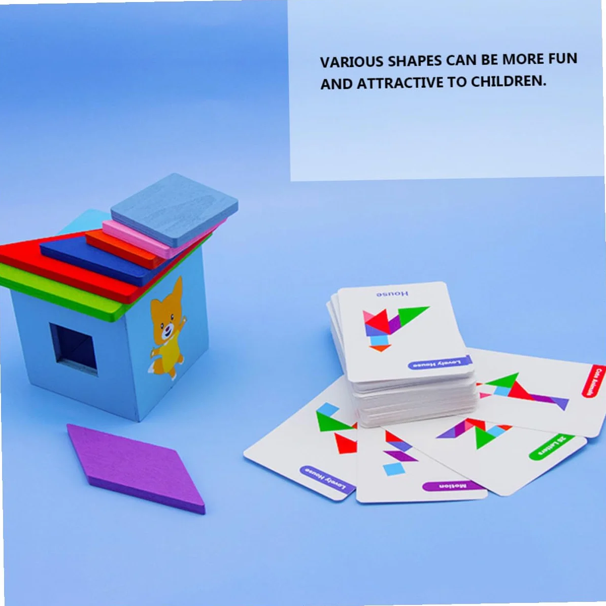 Jeu de Puzzle Tangram en Bois Éducatif pour Enfants, Coffret en Fer avec Cartes, Apprentissage Géométrie