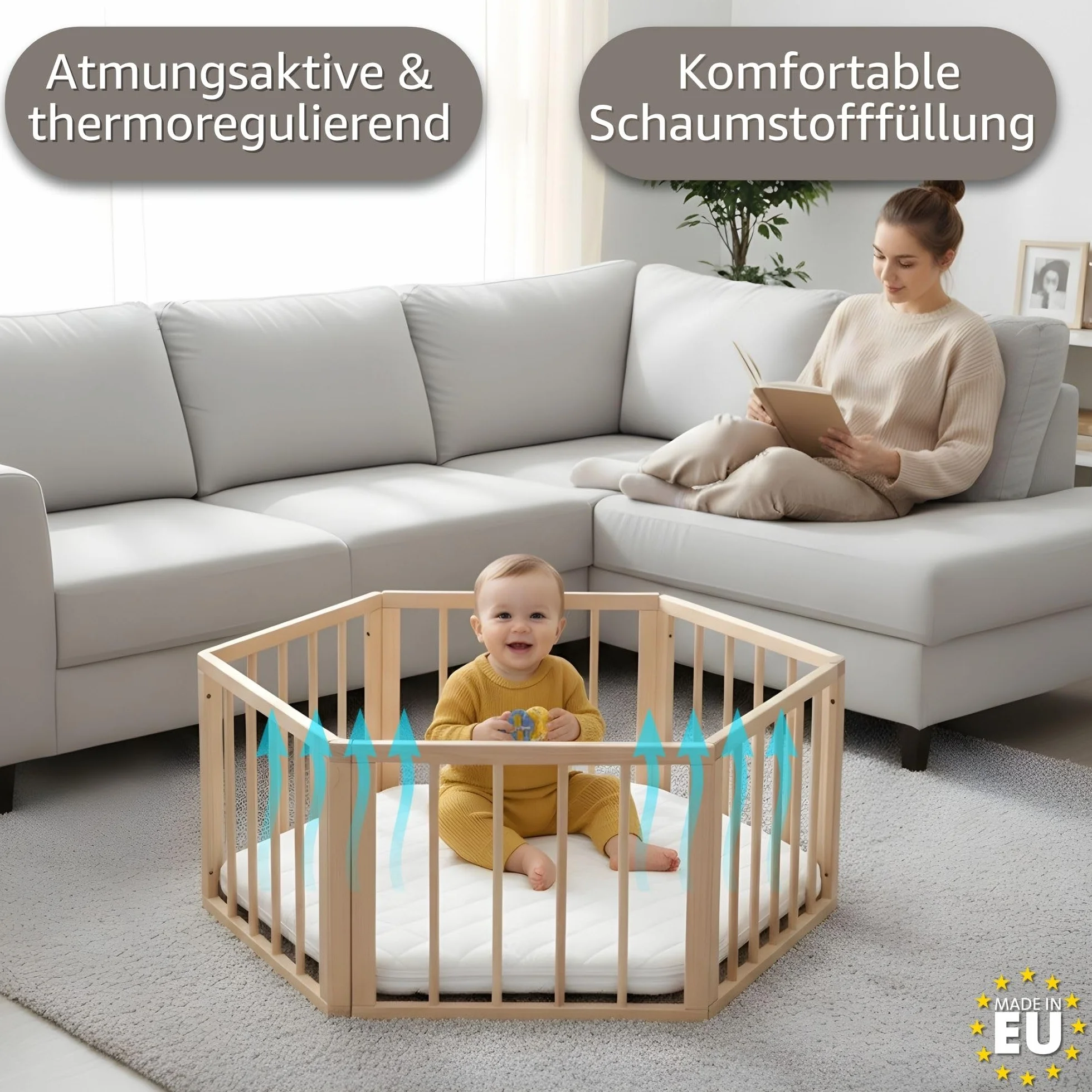 Totsy Baby Matelas de Parc Hexagonal 100x115 cm Oeko-Tex – Tapis de Jeu en Mousse pour Bébé