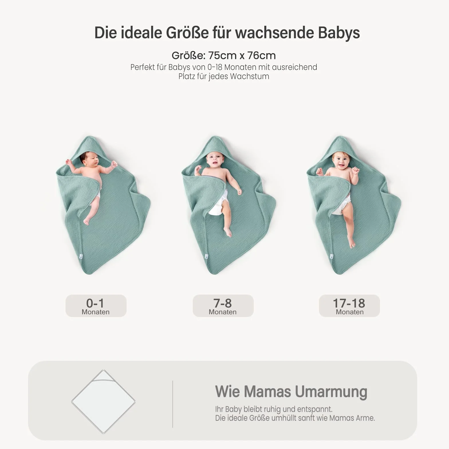 lulumoon Serviette de Bain Bebe 76x76cm Mousseline de Coton Cape de Bain Bebe Douce Absorbante Garde Bebe au Chaud Apres Le Bain 0-18 Mois Vert