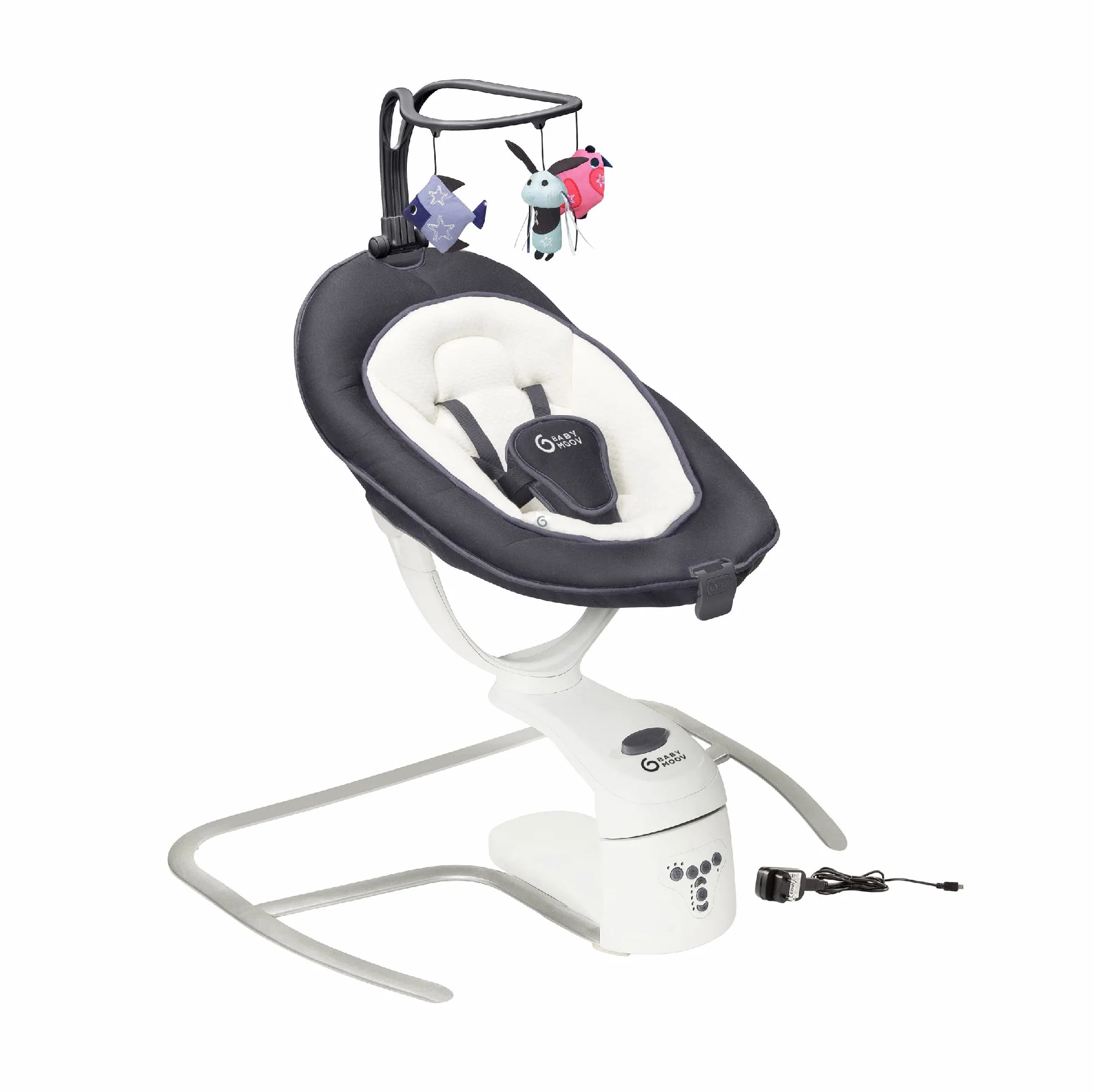 Babymoov Swoon Motion Zinc Balancelle électrique bébé 360° rotative 5 vitesses balancement réducteur nouveau-né arche jeux 8 berceuses