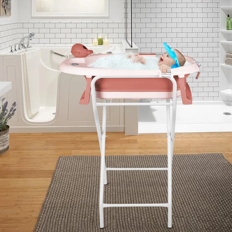 Baignoire pour bébé avec support, ergonomique, compacte, 10 kg, 81,5 x 48 x 21 cm - Rose
