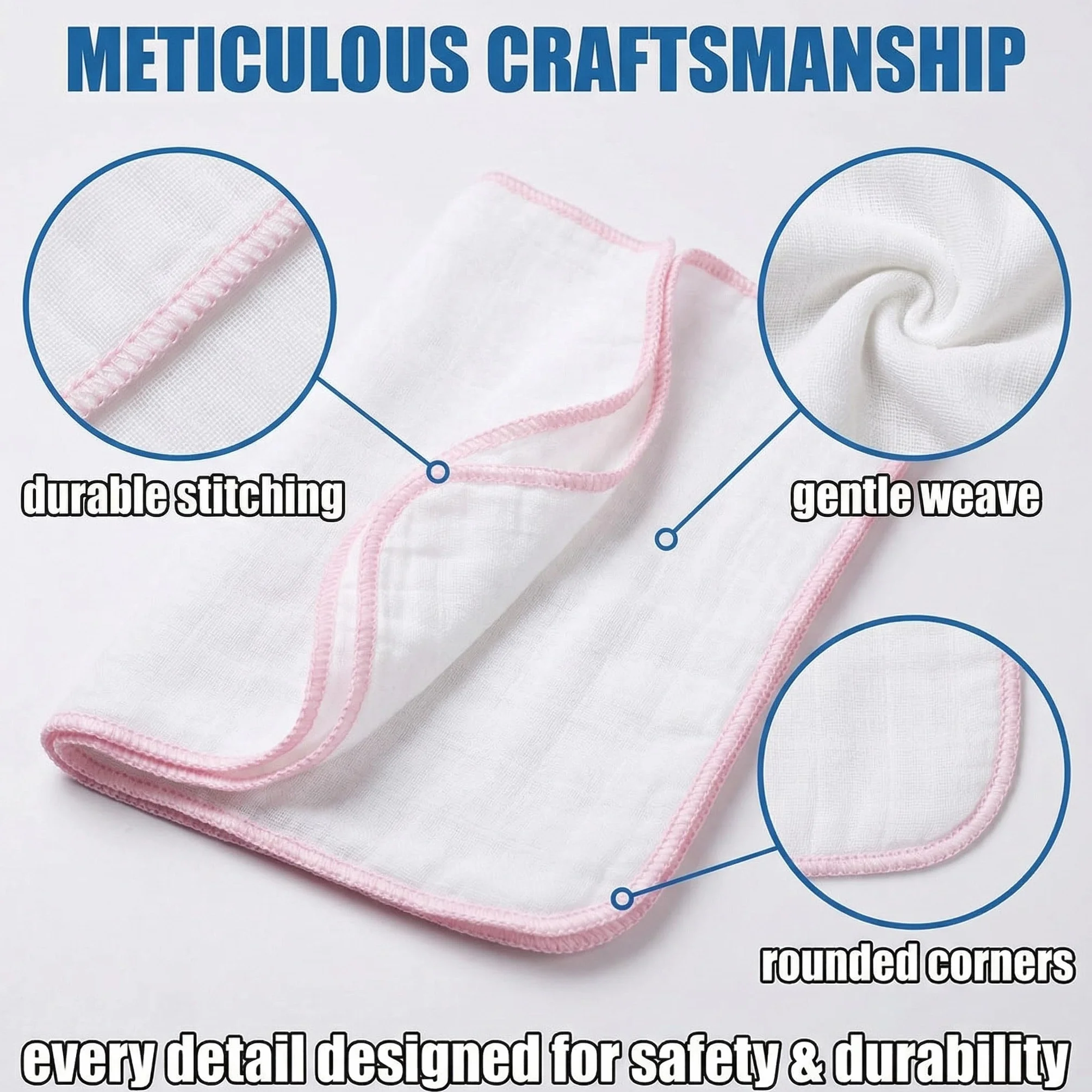 Lingette Bebe Gants Toilette Flanelle Coton Bio Lavables Standard - 8X Blanc Rose Bleu Jaune