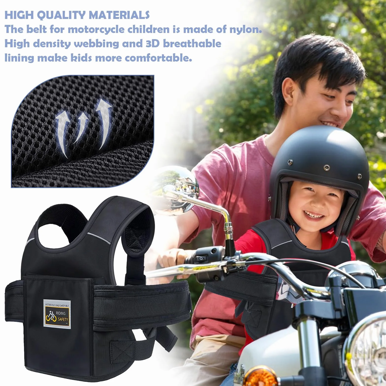 Harnais de Sécurité Moto Enfant Réglable Respirant Réfléchissant