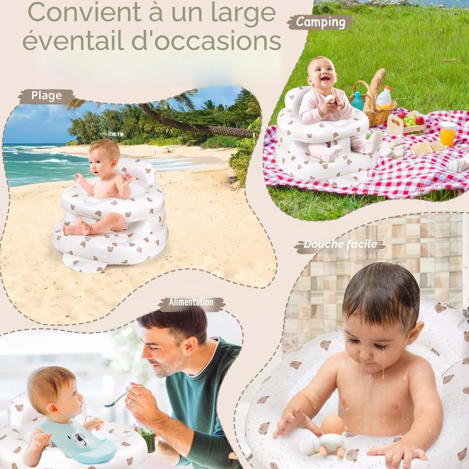 Siège Gonflable Bébé avec Pompe Intégrée Portable 3+ Mois Voyage Repas Camping