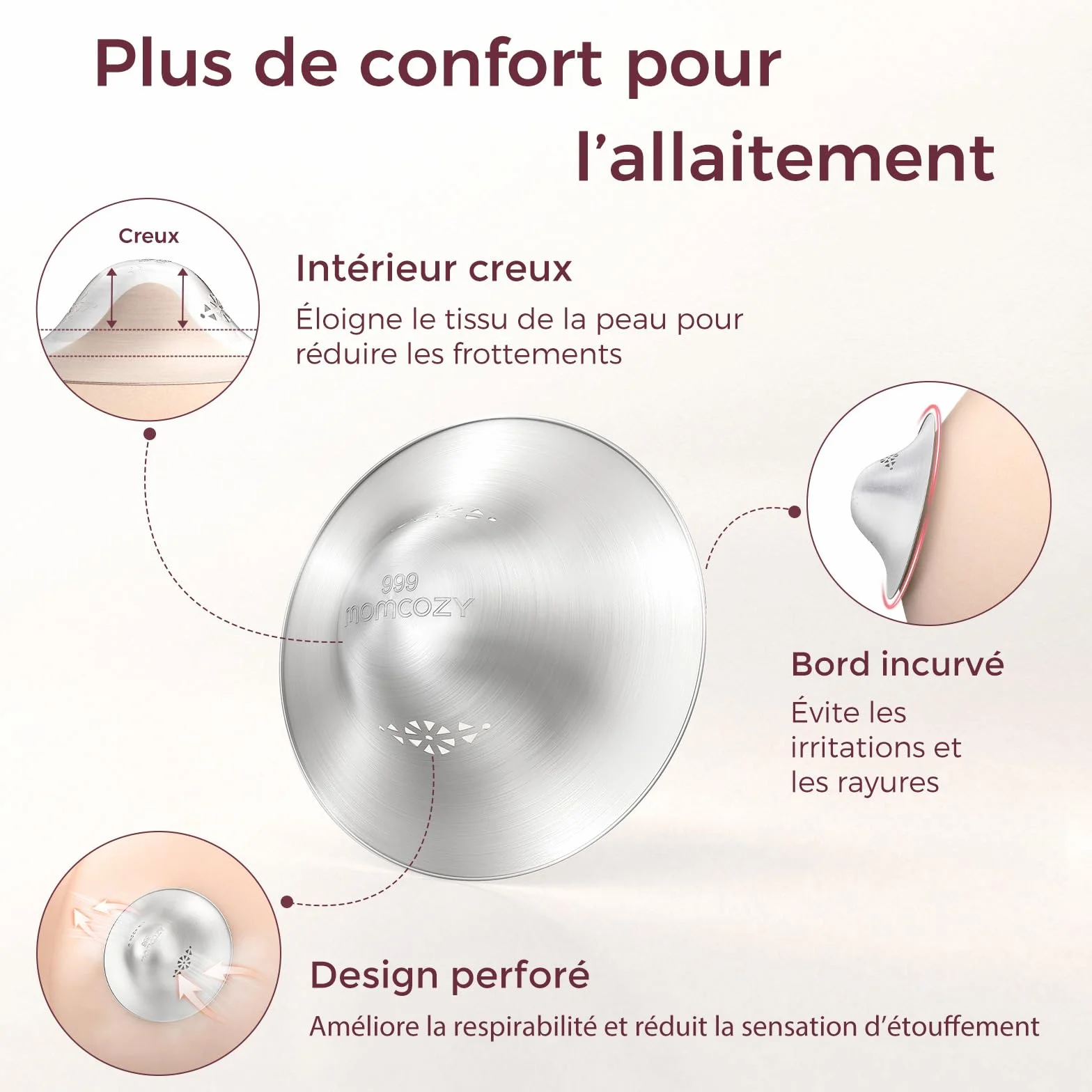 Momcozy Couvre-mamelon Allaitement Argent Taille XXL (65 mm) Perforé Respirant