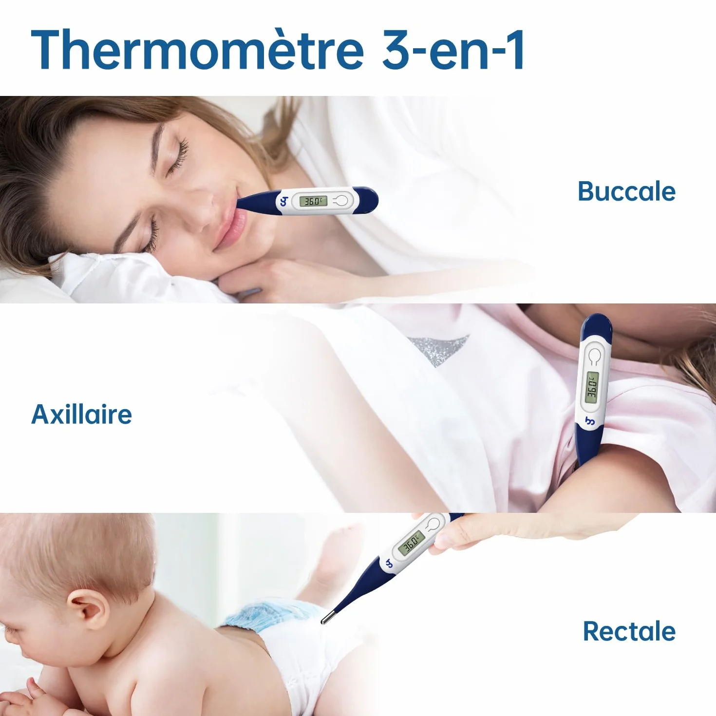 Thermomètre Numérique à Embout Flexible pour Bébés Enfants Adultes Mesure Rapide Précise Buccale Axillaire Rectale