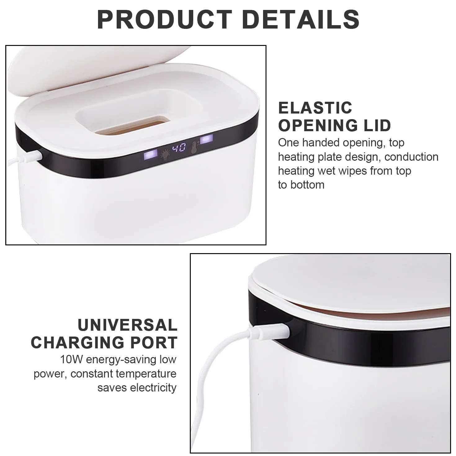 Chauffe-lingettes humides bébé 3 niveaux chauffage température constante 10W USB veilleuse LED grande capacité