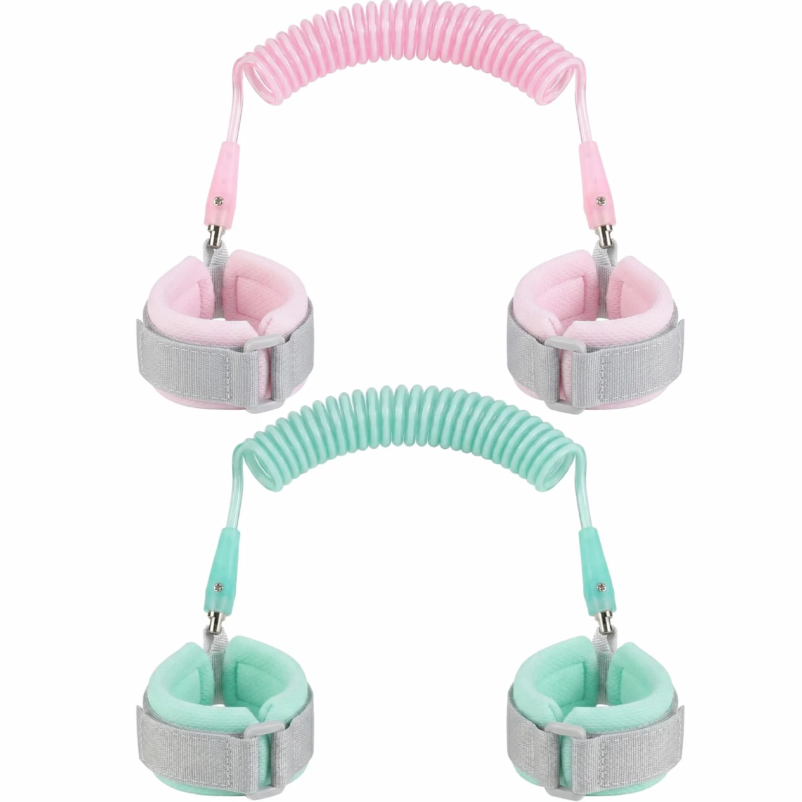 Bracelets Anti-Perte Enfant 2m, Laisse de Sécurité Bébé Rotation 360°, Rose & Vert