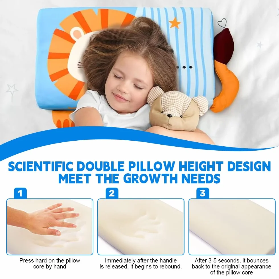 Oreiller Enfant 45 x 27 x 6 cm Coussin Ergonomique Respirant Détachable pour Enfants dès 3 Ans