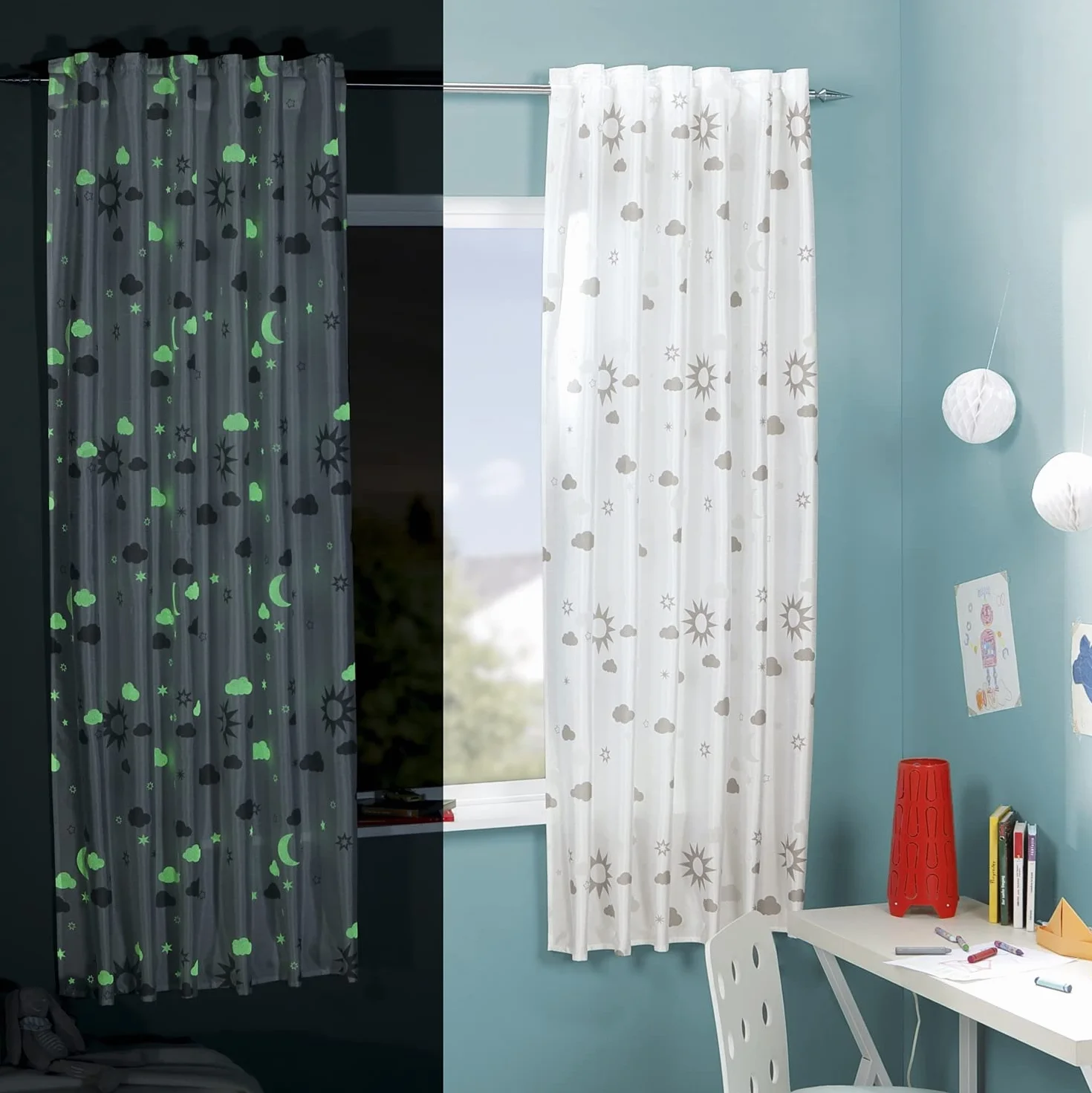 Delindo Lifestyle Rideau Fluorescent Magie 145x175 cm Étoile Blanc