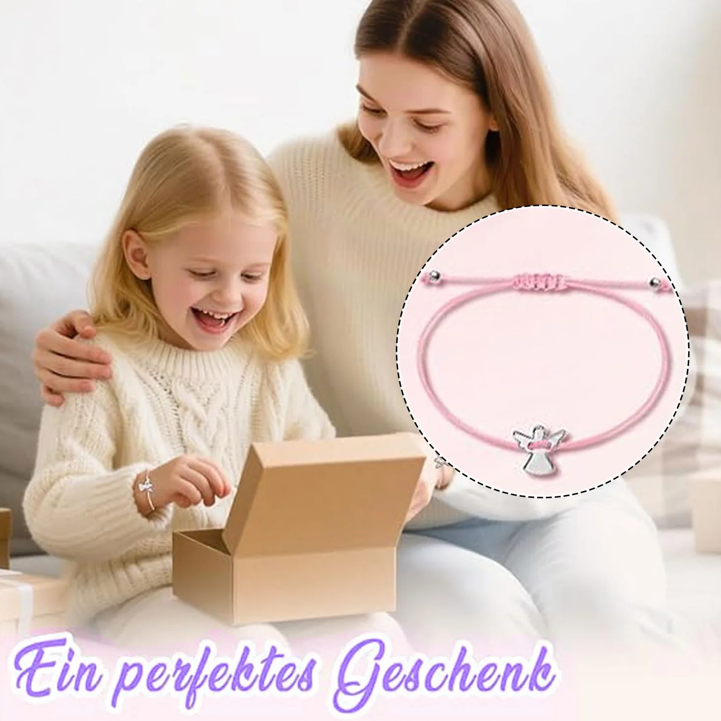 Ange Gardien Cordon tressé argenté Acier Inoxydable Réglable Cadeau Communion Baptême