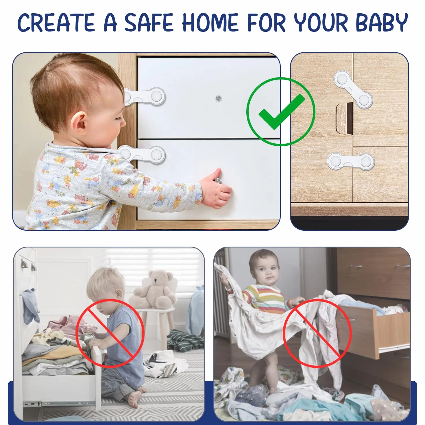 Bloque Porte Bébé 12 Pièces, Bloc Porte Securite Enfant, Securite Placard Enfant, Adhésif Fort Sans Perçage, Blanc