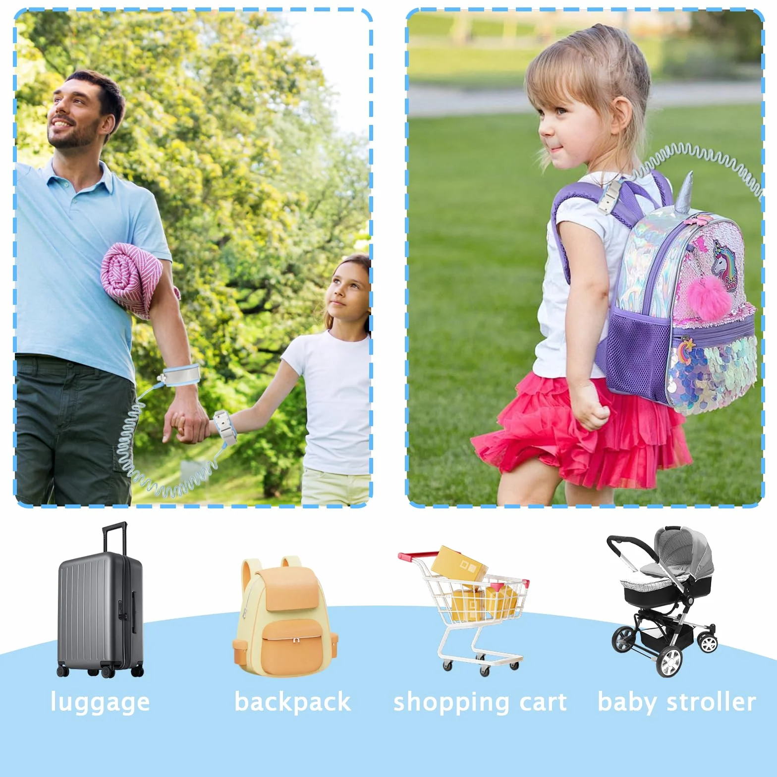 Bracelet anti-perte bébé enfant avec clip de verrouillage cordon 1,5 m sécurité antivol bagages