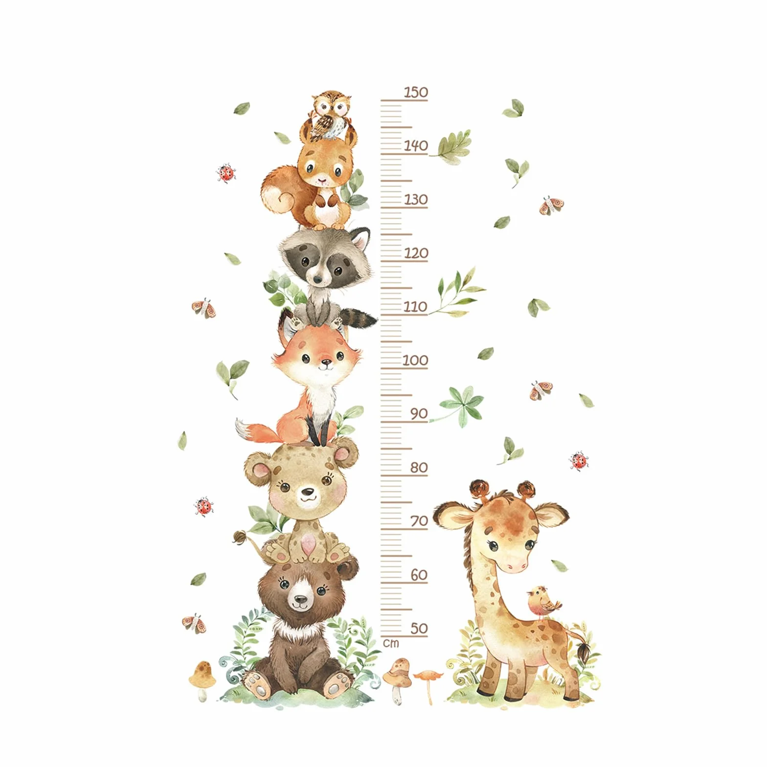 Stickers Muraux Animaux Forêt Règle Hauteur Enfant 50-150 cm
