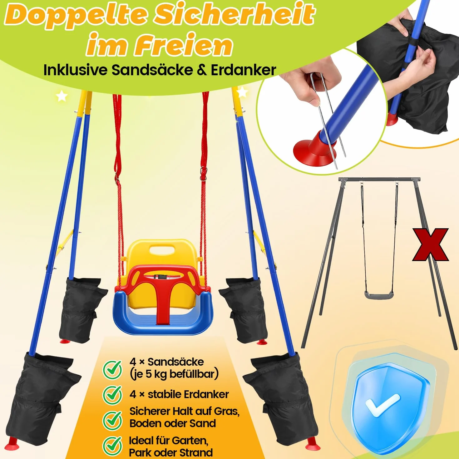 Balançoire bébé 4 en 1 pliable avec armature et ceinture de sécurité
