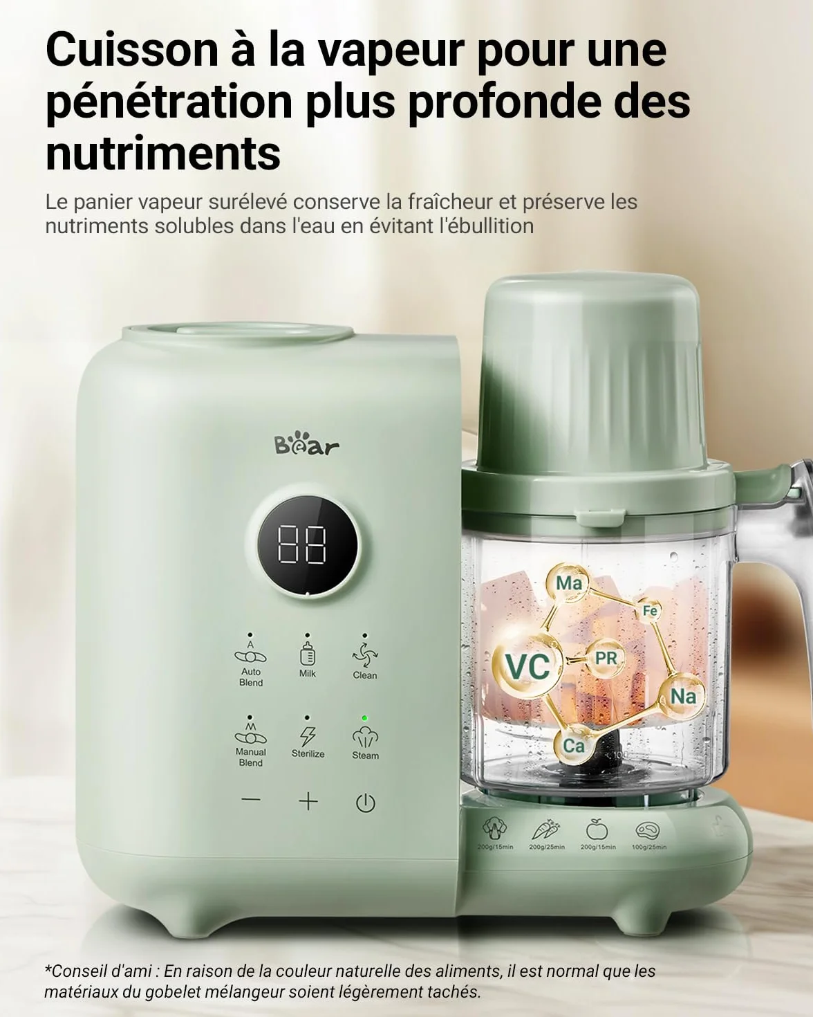Robot Cuiseur Mixeur Bébé 500ml Panier Vapeur Multifonctions Automatique Sans BPA