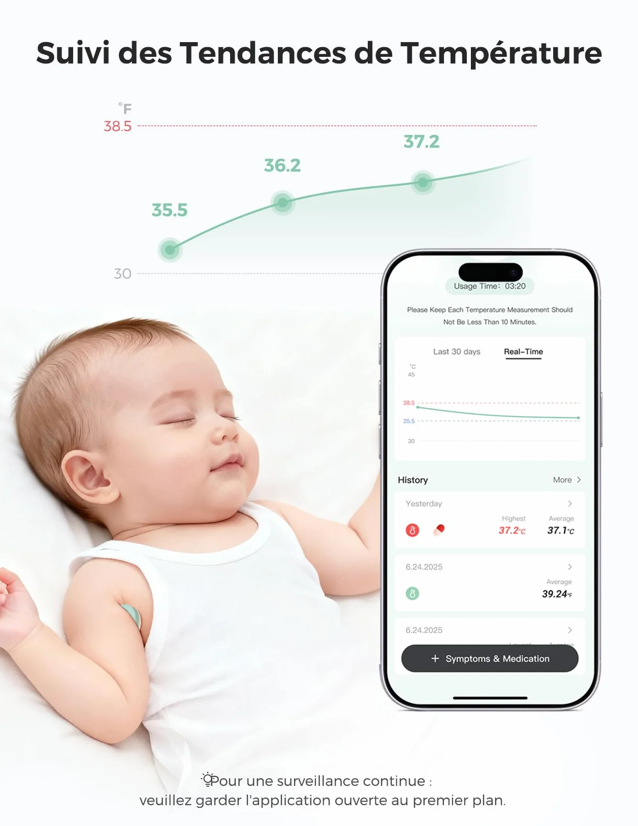 Momcozy Thermomètre Numérique Portable pour Bébé, Qualité Médicale, Bluetooth, Vert