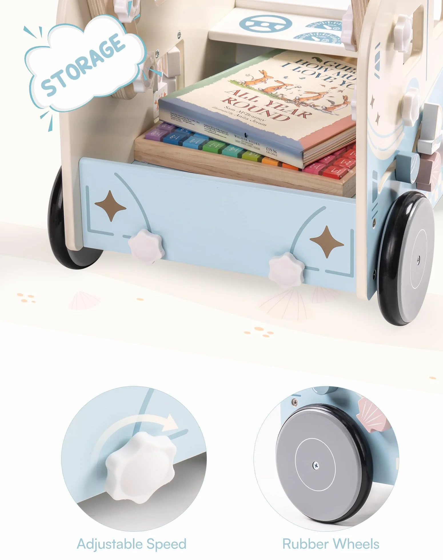 ROBOTIME Trotteur en bois bébé activité océan plage cadeau 10-36 mois