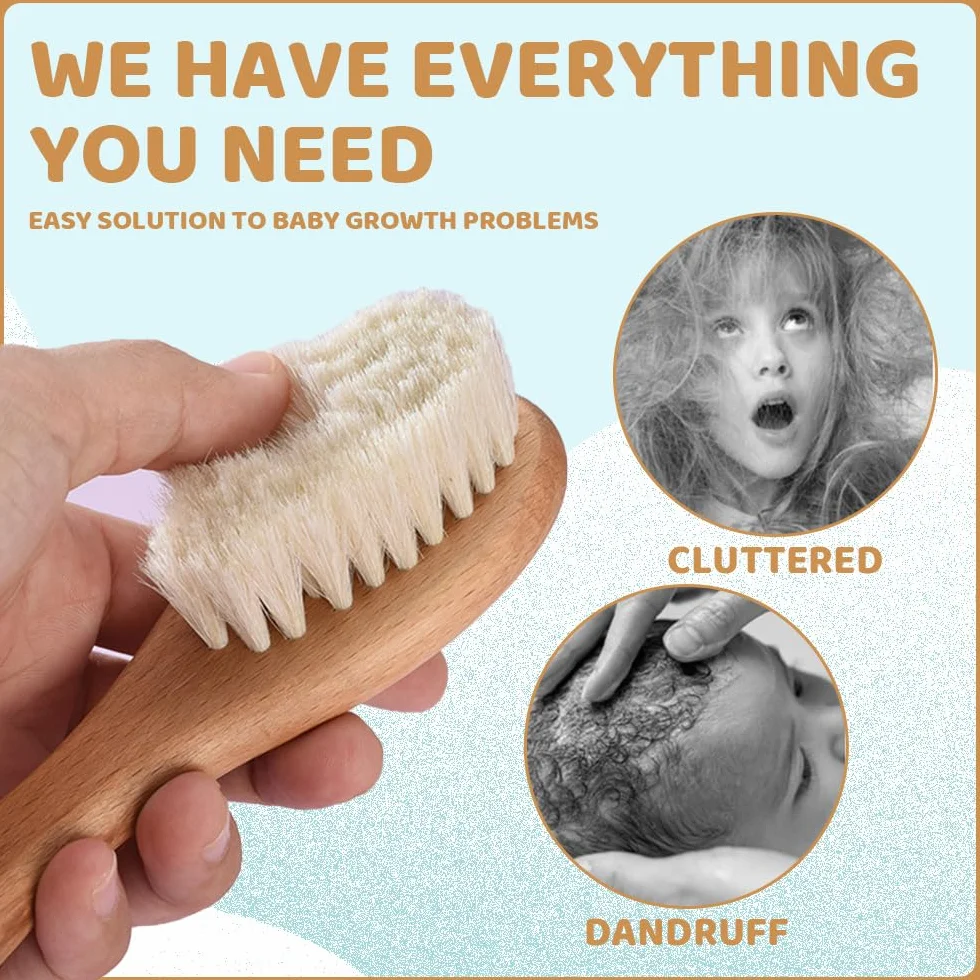 Brosse cheveux bébé poils de chèvre doux en bois pour Cradle Cap nouveau-né