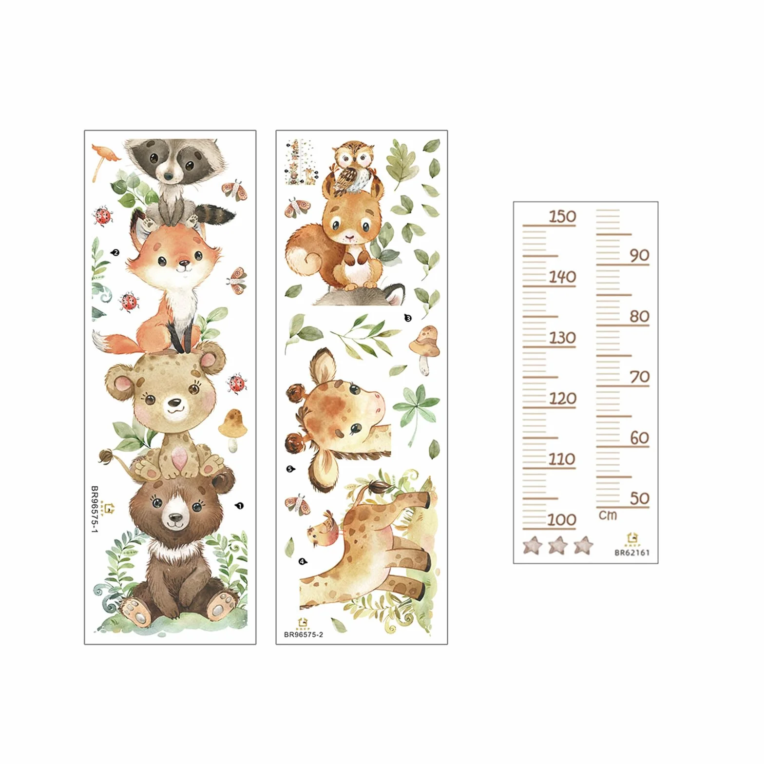Stickers Muraux Animaux Forêt Règle Hauteur Enfant 50-150 cm