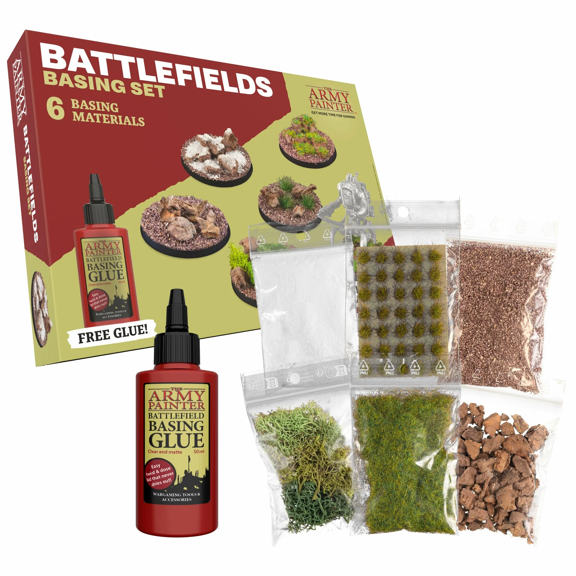 The Army Painter Battlefields Basing Set Kit Maquette 50ml Colle Pva 35 Touffes Vertes 1 Boîte Herbe Maquette