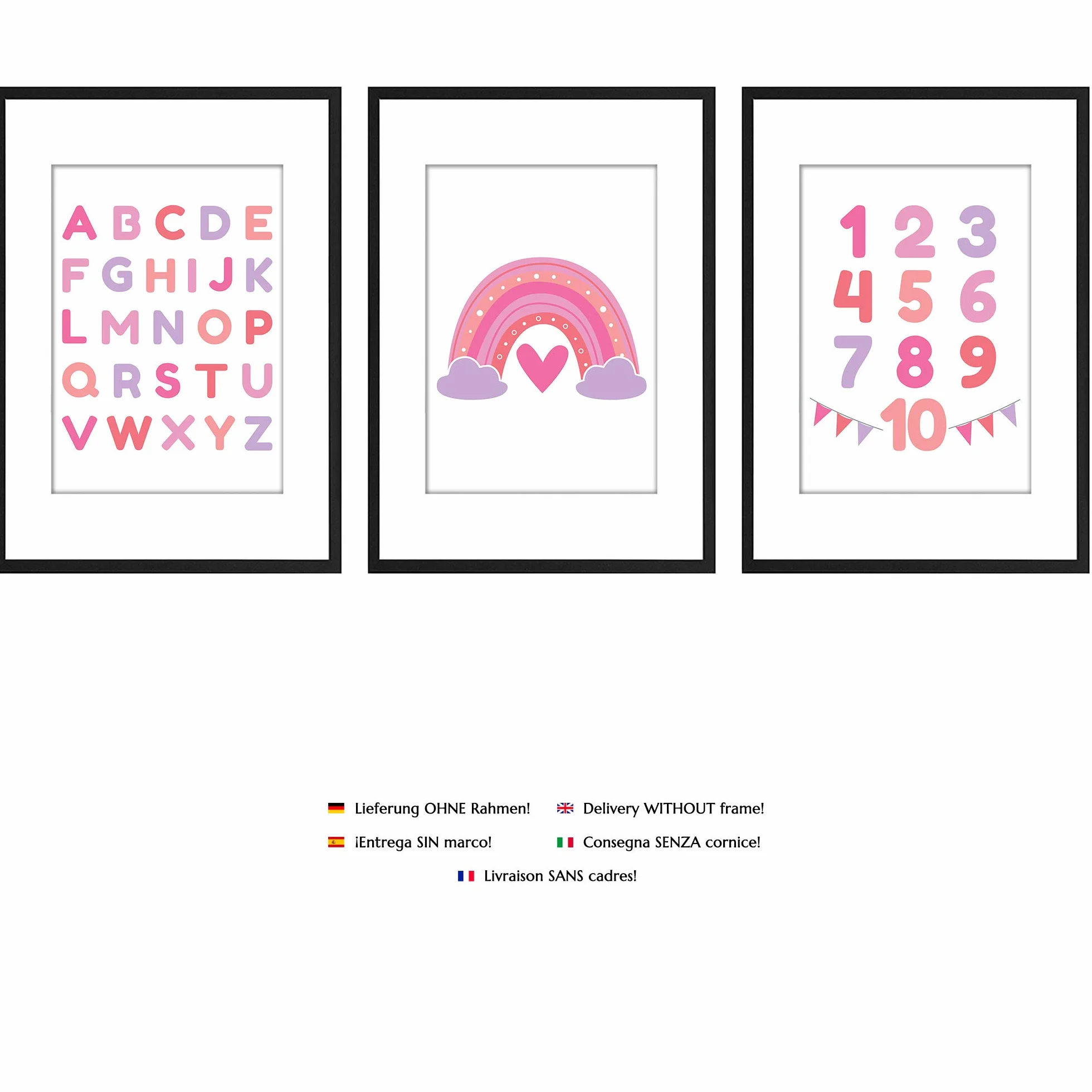PREMYO Affiche Décoration Murale Alphabet ABC Arc-en-ciel Rose Papier Épais A4