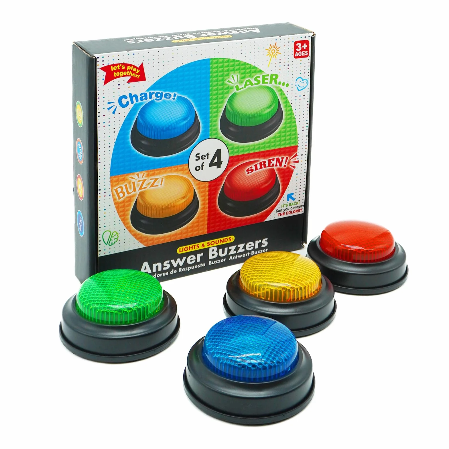 Gelaber Set de 4 Buzzer Blind Test, Buzzer Lumineux et Sonore pour Jeux de Questions