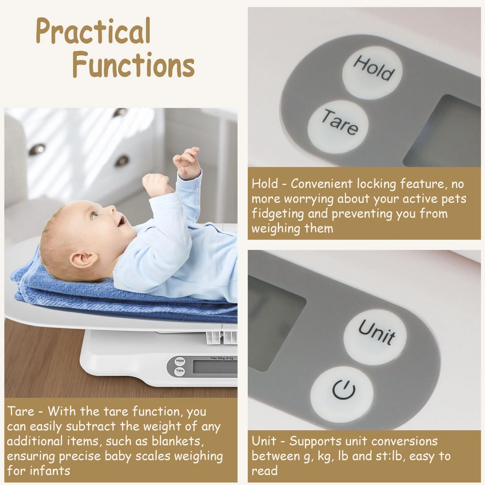 Balance numérique pour animaux avec bol amovible - Pèse-bébé précis - Écran LCD - Fonction tare - Jusqu'à 30 kg