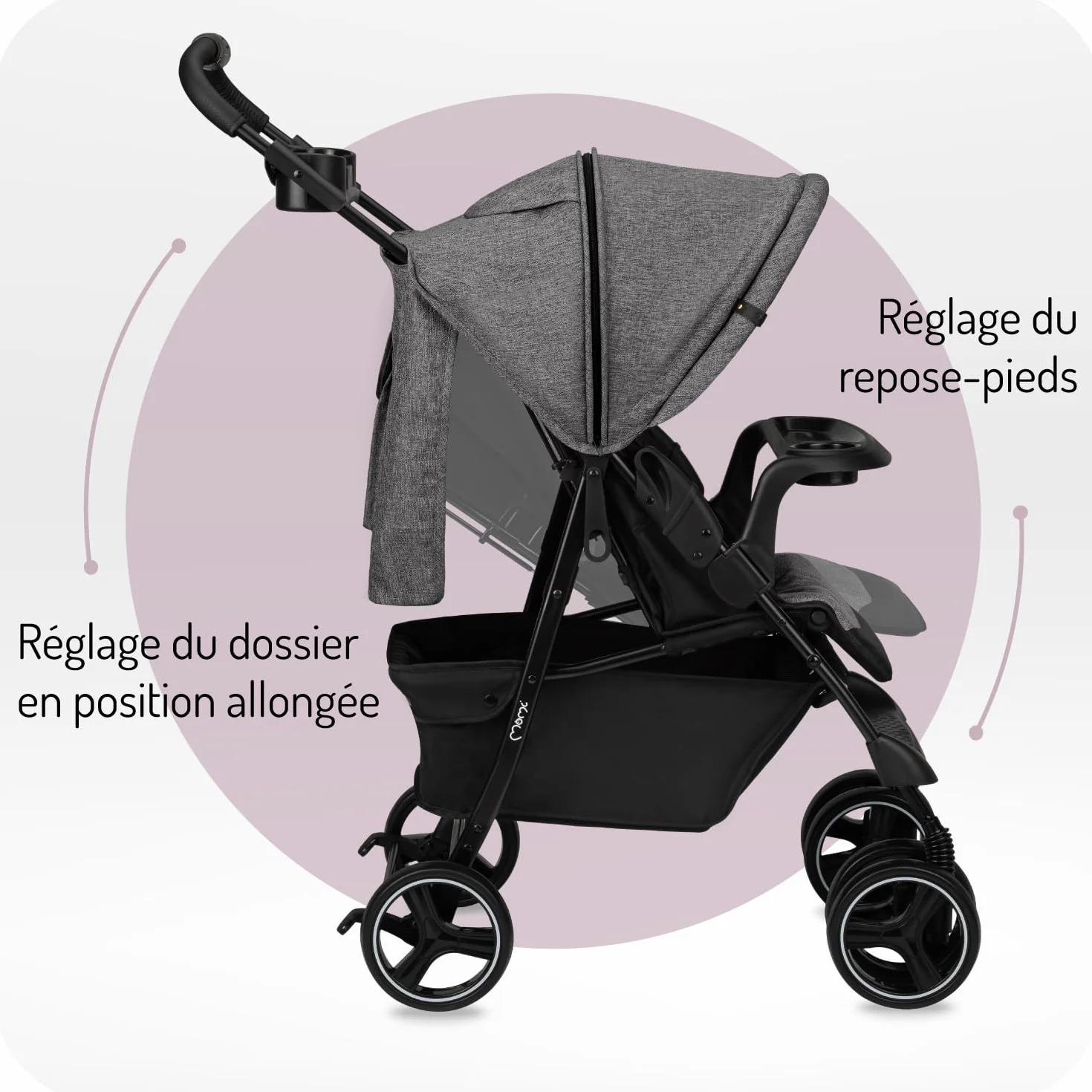 Poussette MoMi ISLA 6 mois 15 kg harnais 5 points panier couvre-pieds porte-gobelet plateau goûter sac couches