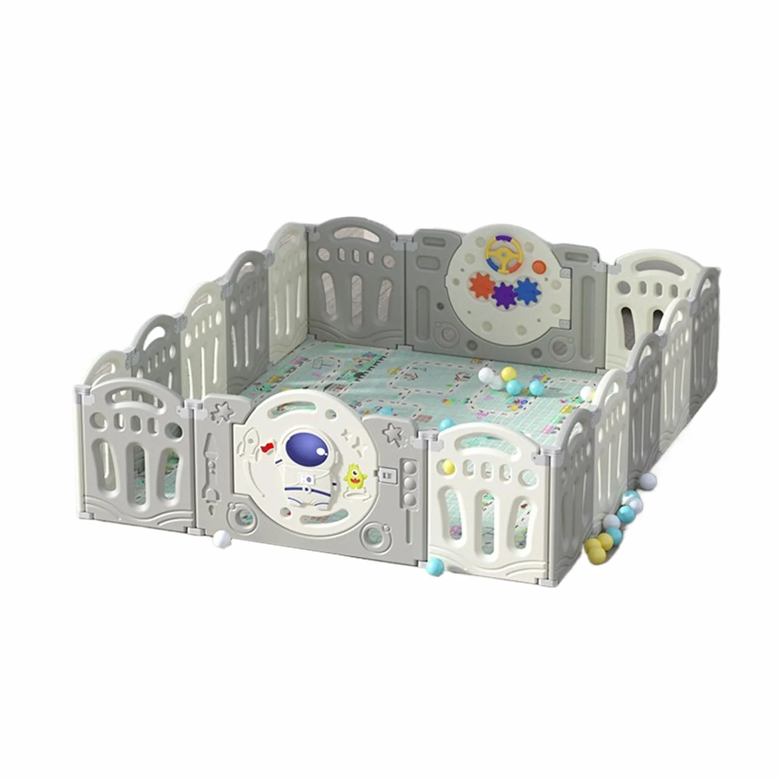 Grand Parc Bebe Modulable avec Tapis, Parc Pliable pour Nourrissons Intérieur Extérieur, Centre d'activités pour Enfants Aire de Jeux avec Éponge Anti-collision (Y 14+2)