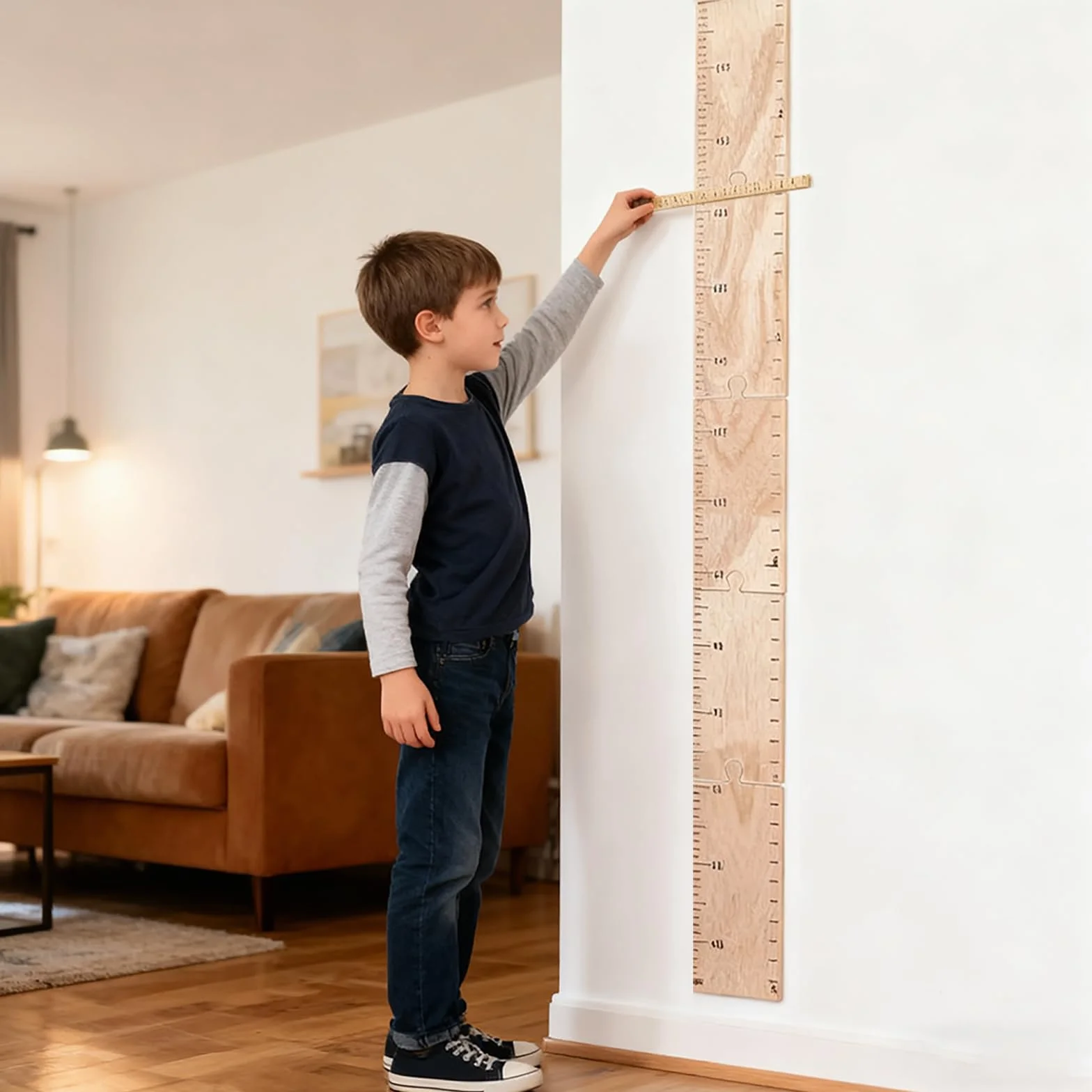 Toise Murale Enfant Bois 60-210 cm Règle de Croissance Amovible Suspendue