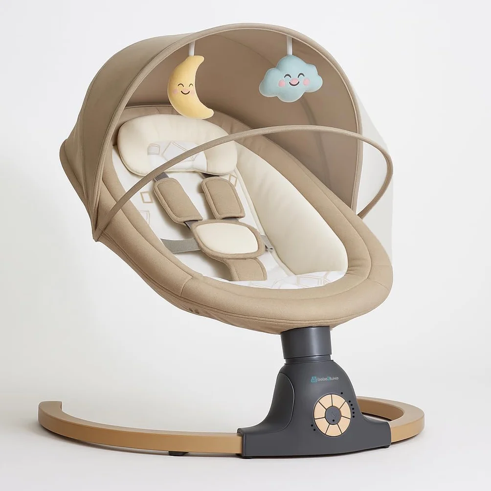 BEBE2LUXE Ava Balancelle Bébé Électrique jusqu'à 9kg, Télécommande, Bluetooth, Harnais Sécurité 5 Points