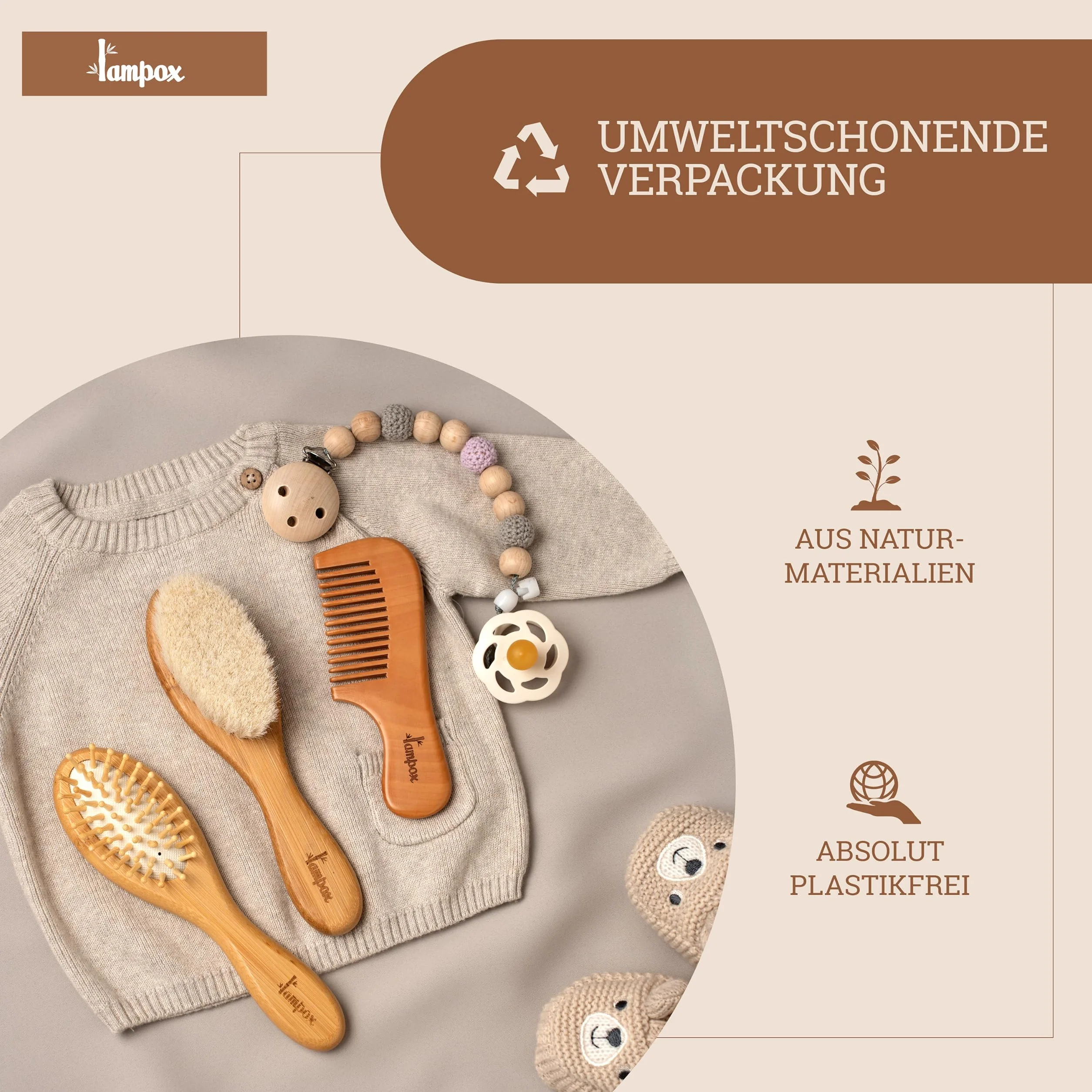 Brosse à cheveux bébé en bois naturel poils de chèvre doux peigne ensemble