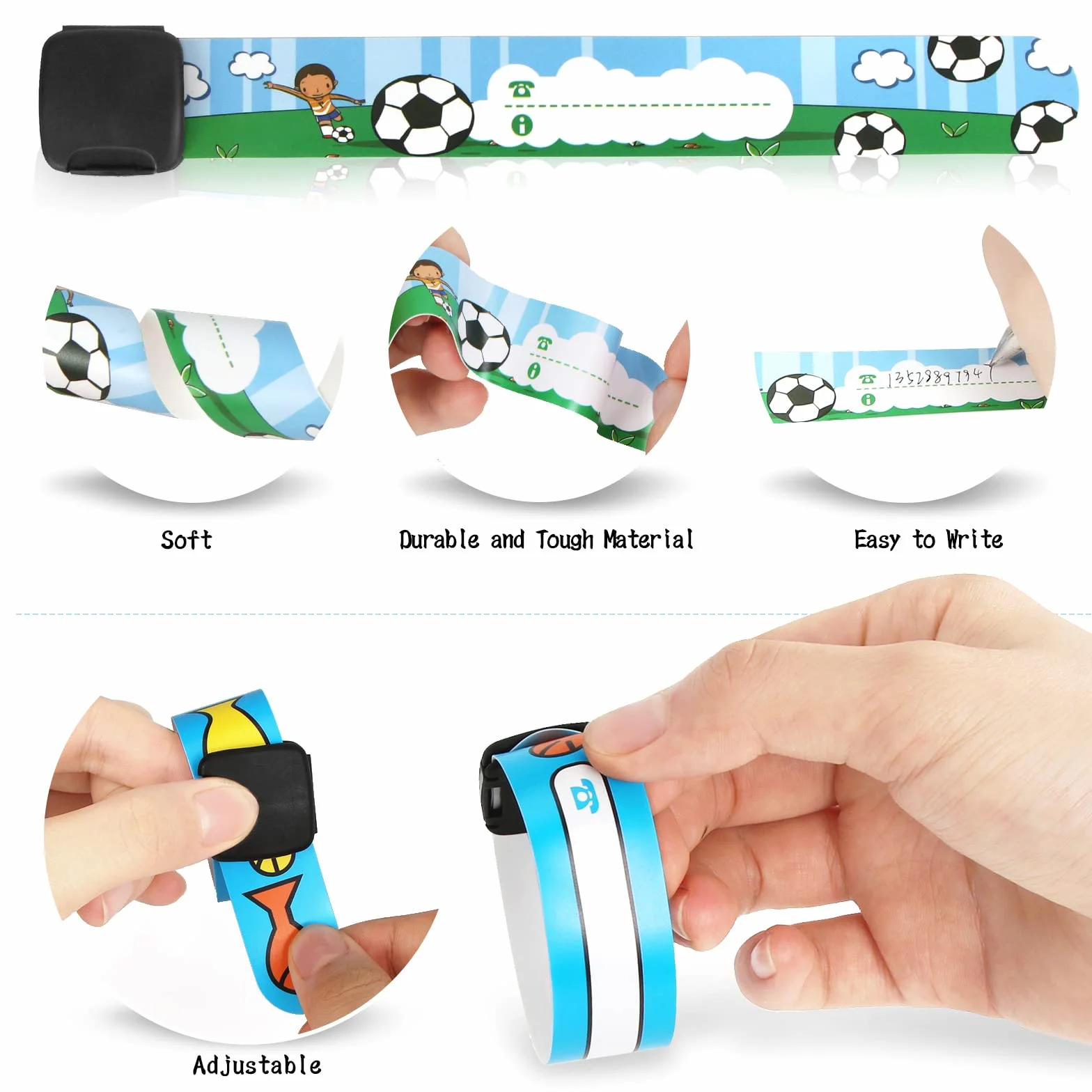 Bracelet Sécurité Enfant 12 Pack Identification Imperméable Réutilisable