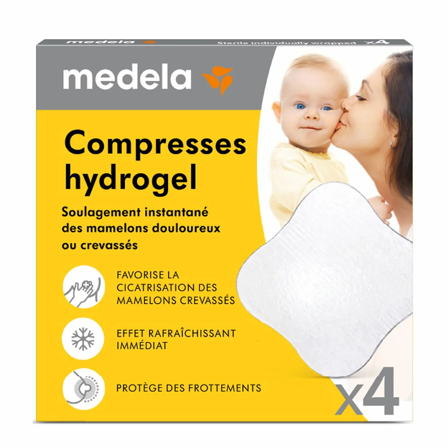 Medela Compresses hydrogel réutilisables pour mamelons douloureux, coussinets stériles, lot de 4