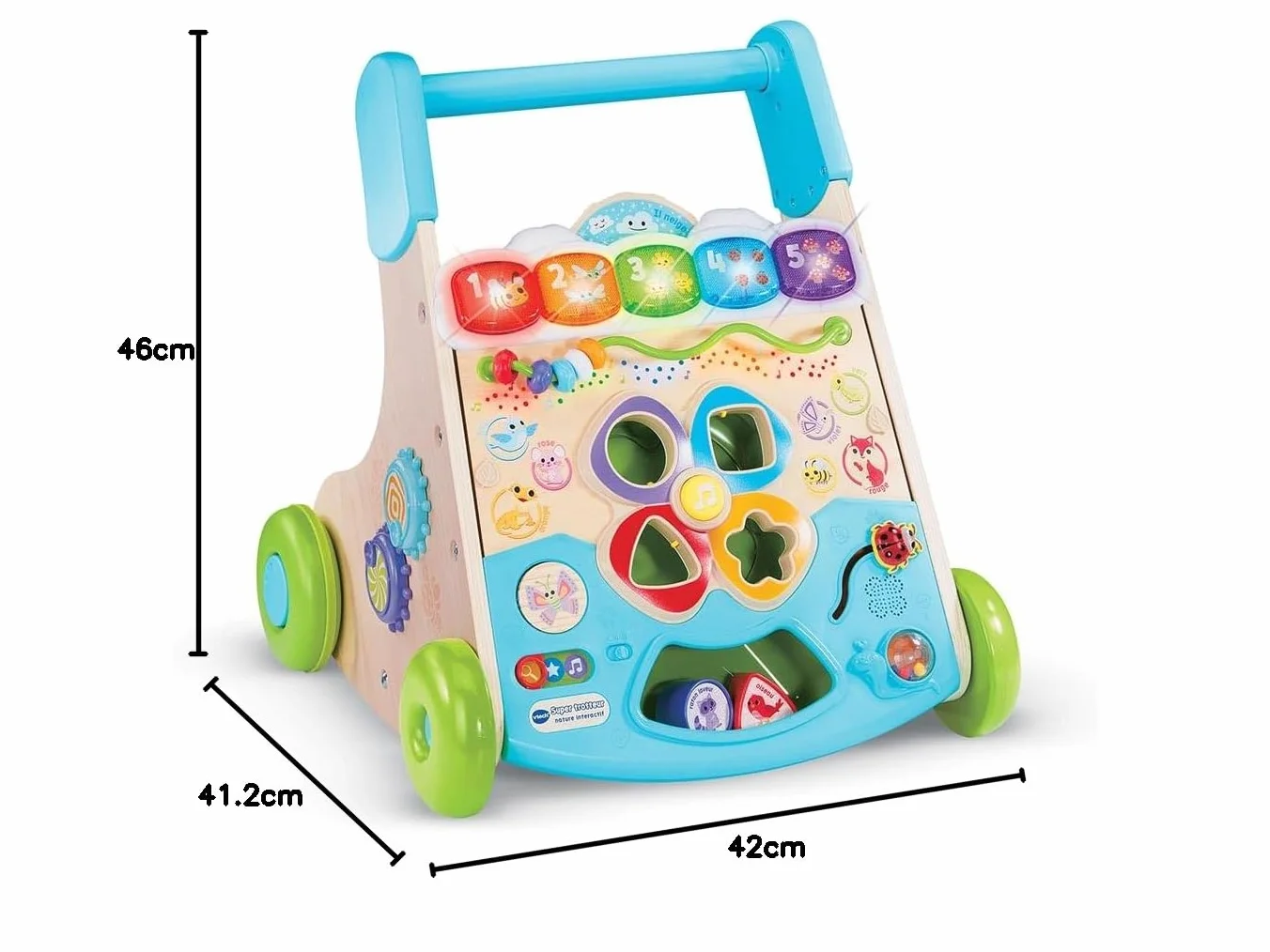 VTech Super Trotteur Nature Interactif, Trotteur Bébé 2 en 1 en Bois, Tableau d'Activités, Apprentissage de la Marche, Cadeau Bébé 9 Mois
