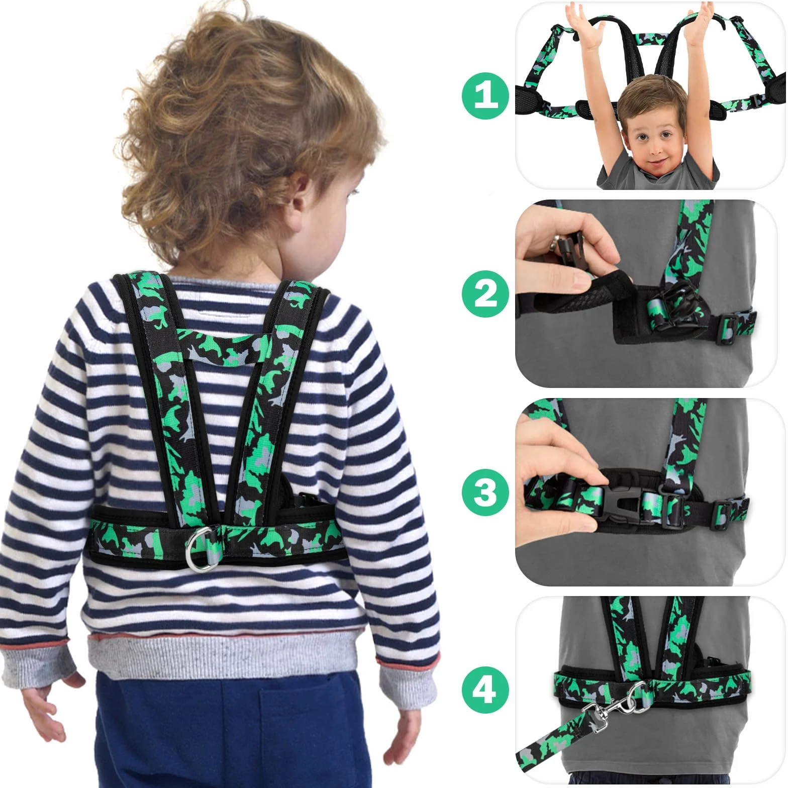 TAOPE Harnais de Marche et Rênes de Sécurité Enfant, Anti perdu Réglable pour Enfants - Vert