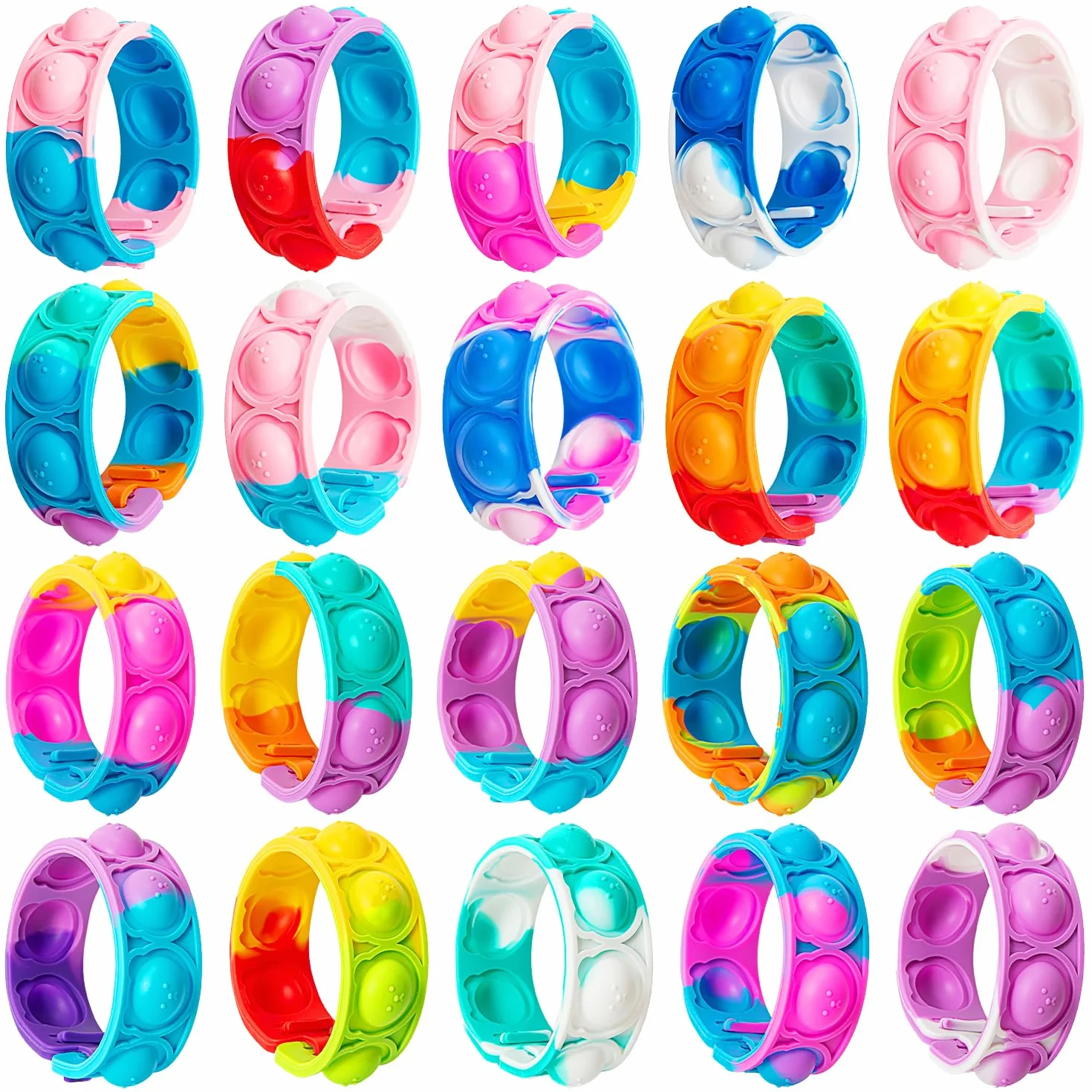 Bracelets Anti Stress Enfants Pop It Fidget Toys en Silicone Doux Réglables