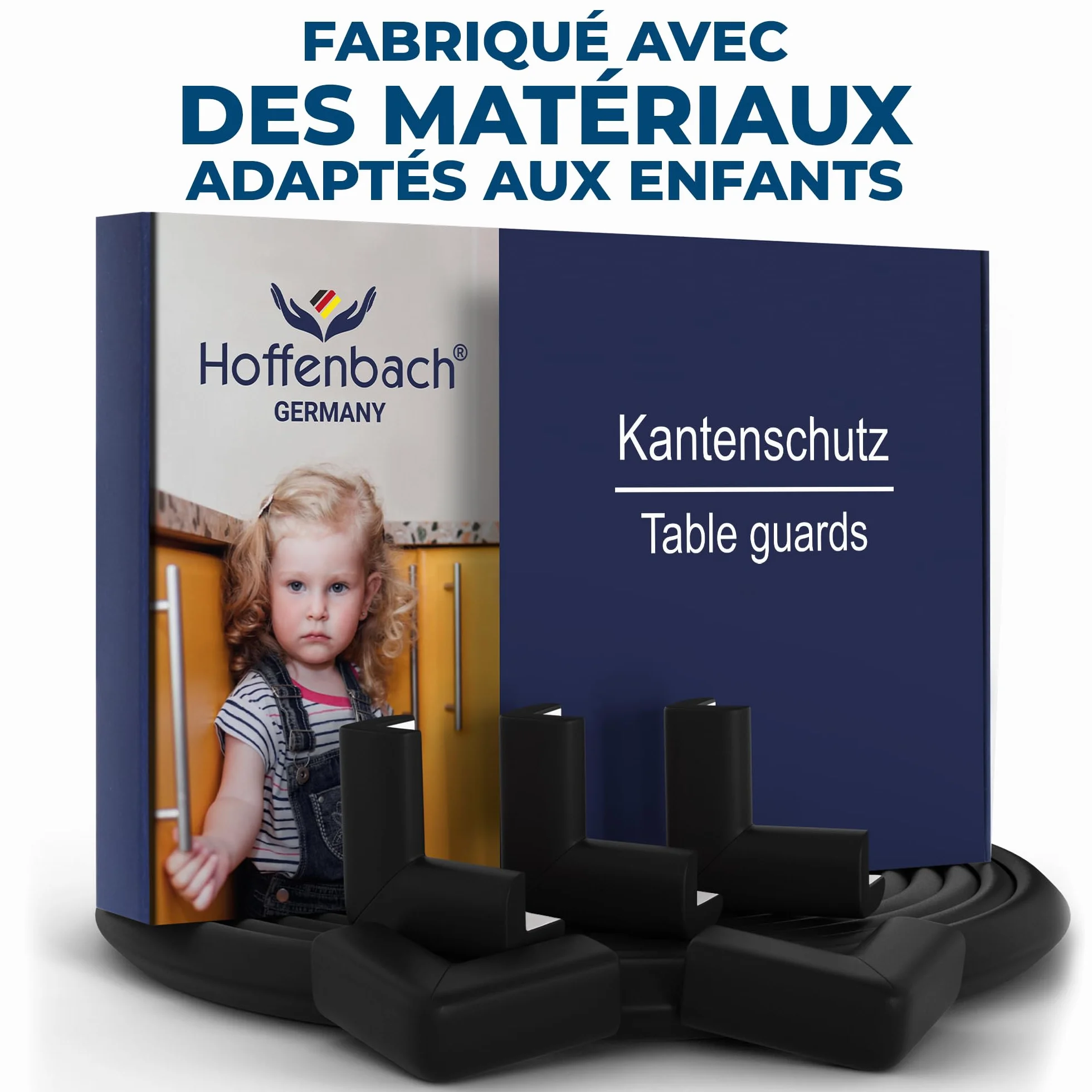 Hoffenbach Protection en Mousse pour Bords & Coins – Bande de Sécurité 6,2 m avec 12 Coussins d’Angle – Lit Bébé – Noir