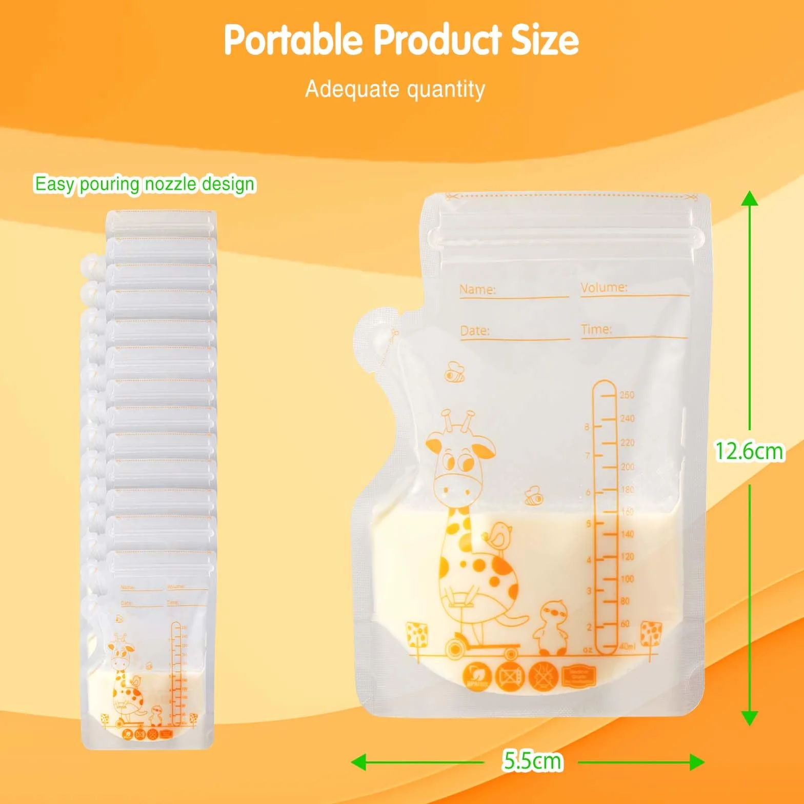 Vinabo Sachet Conservation Lait Maternelle 50 PCS 250ml Pré-stérilisés Double Glissière de Sécurité