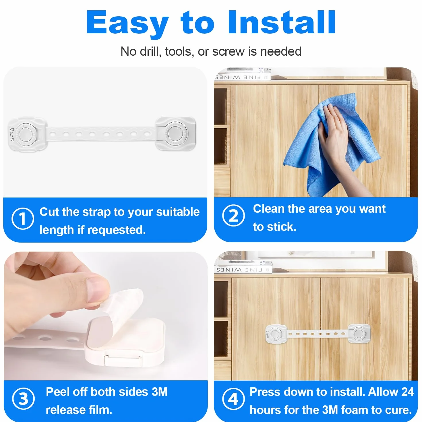 Securite Enfant Bloc Porte Placard 6 Pieces avec Adhesif pour Refrigerateurs Commodes Portes Tiroir Fenetres