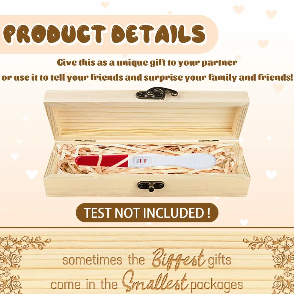 Coffret Cadeau en Bois avec Motif de Coin Fleuris pour Test de Grossesse avec Ruban en Raphia et Cadenas 8x2x1.2 pouce