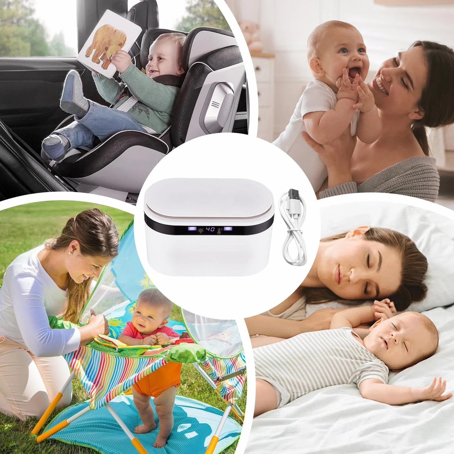 Thermostatic Wipes Warmer, Portable USB Wet Wipes Heater, Compact Dispenser for Camping Home Car Travel