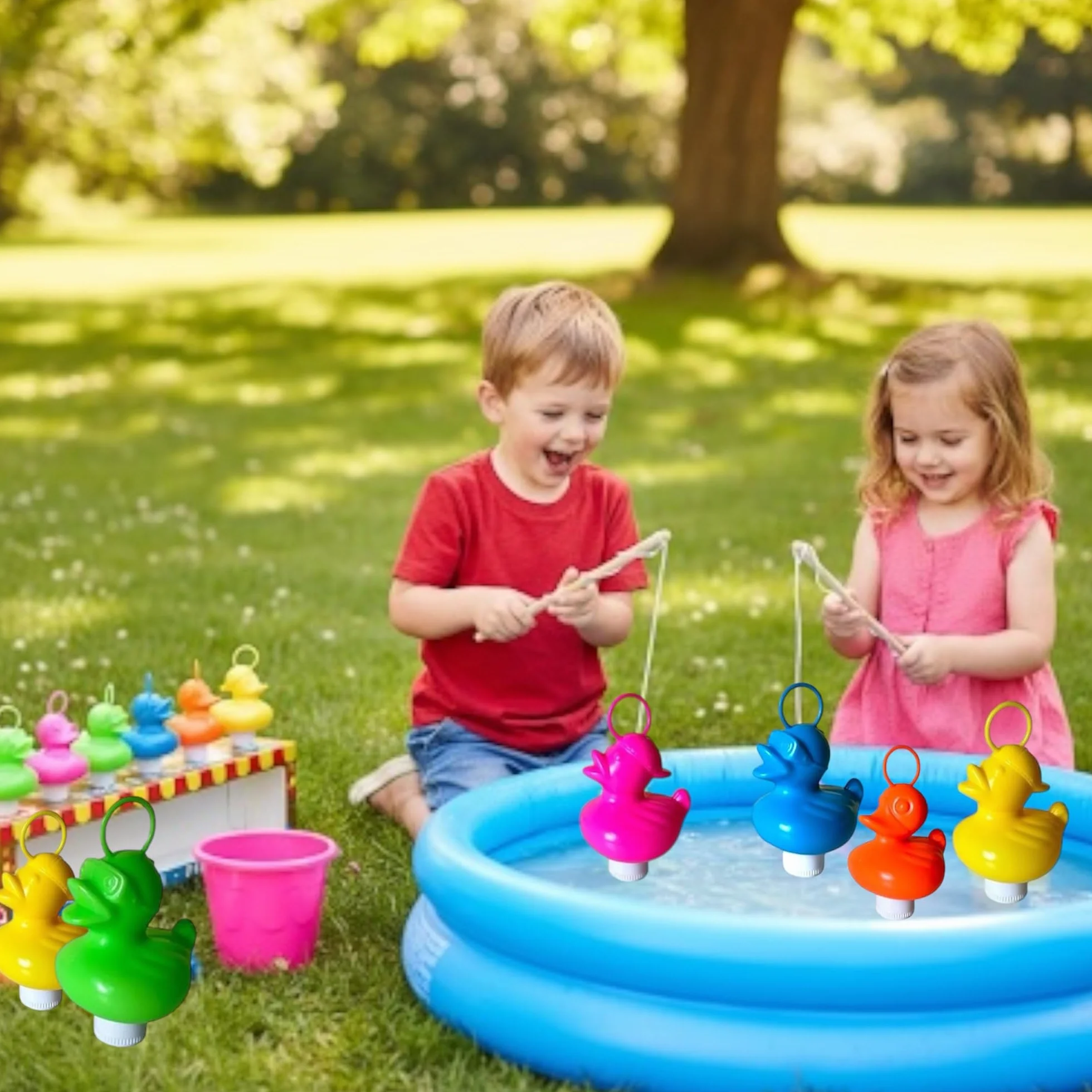 Kit de Pêche aux Canards avec 6 Canards Multicolores en Plastique - Jouet de Bain et Piscine