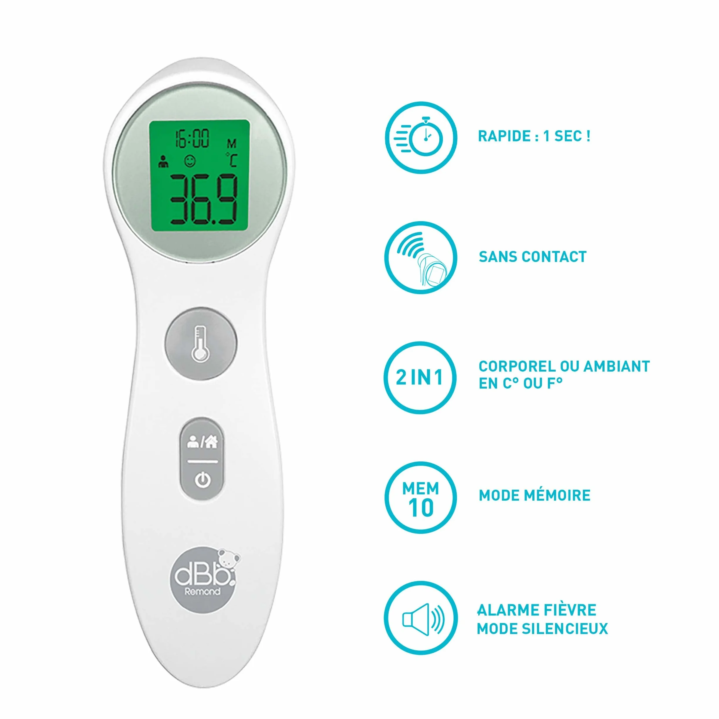 Thermomètre Frontal Sans Contact Infrarouge Bébé Adulte Médical Numérique Écran LCD