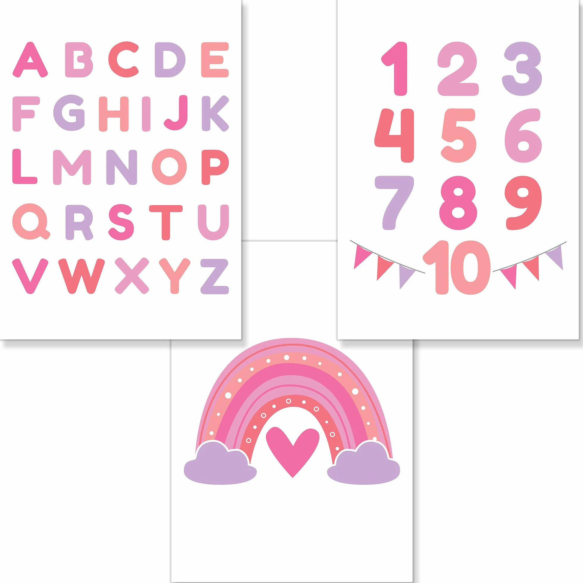 PREMYO Affiche Décoration Murale Alphabet ABC Arc-en-ciel Rose Papier Épais A4