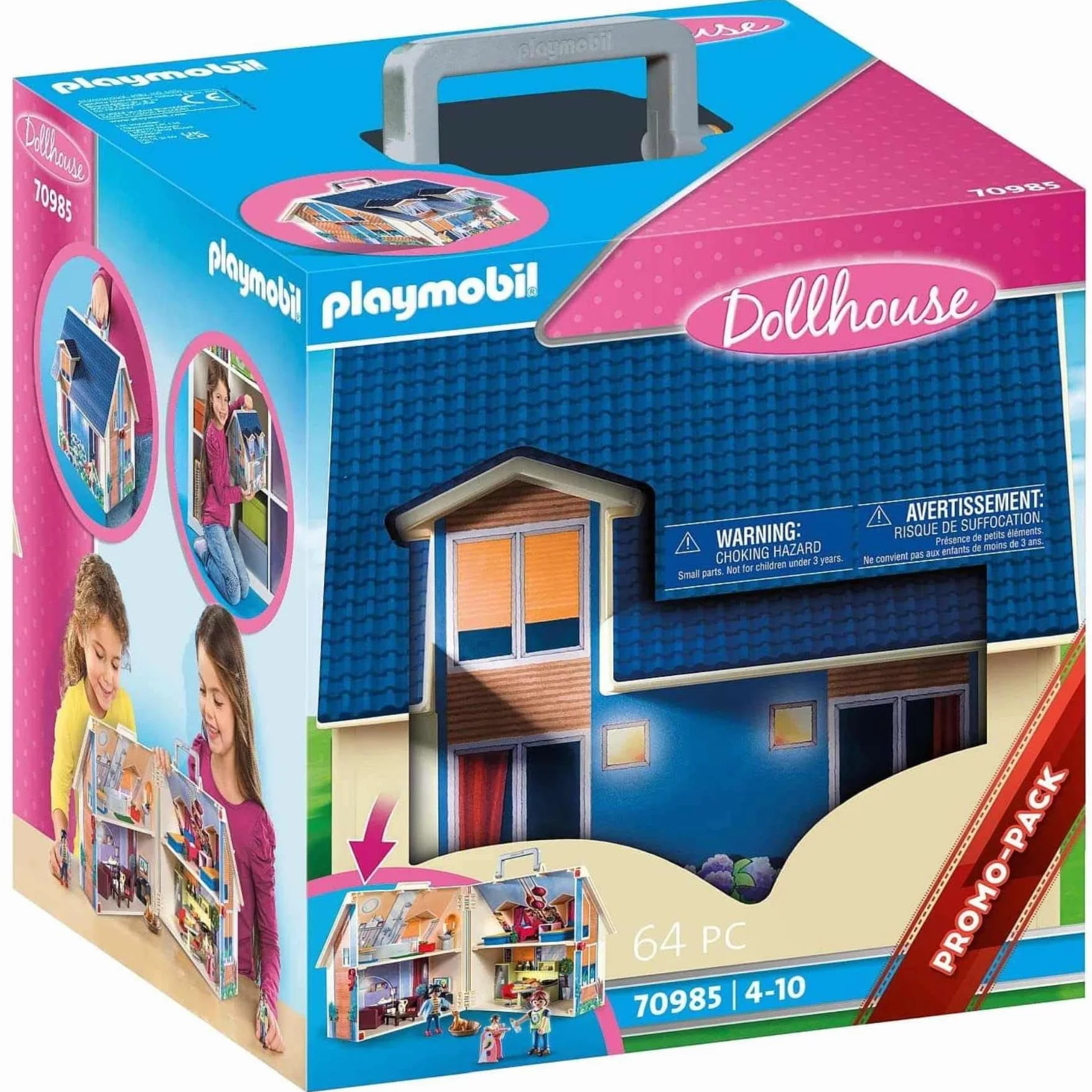 Playmobil 70985 Maison Transportable - Dollhouse avec Trois Personnages, Salle de Bains, Chambre, Salon et Cuisine - Dès 5 Ans