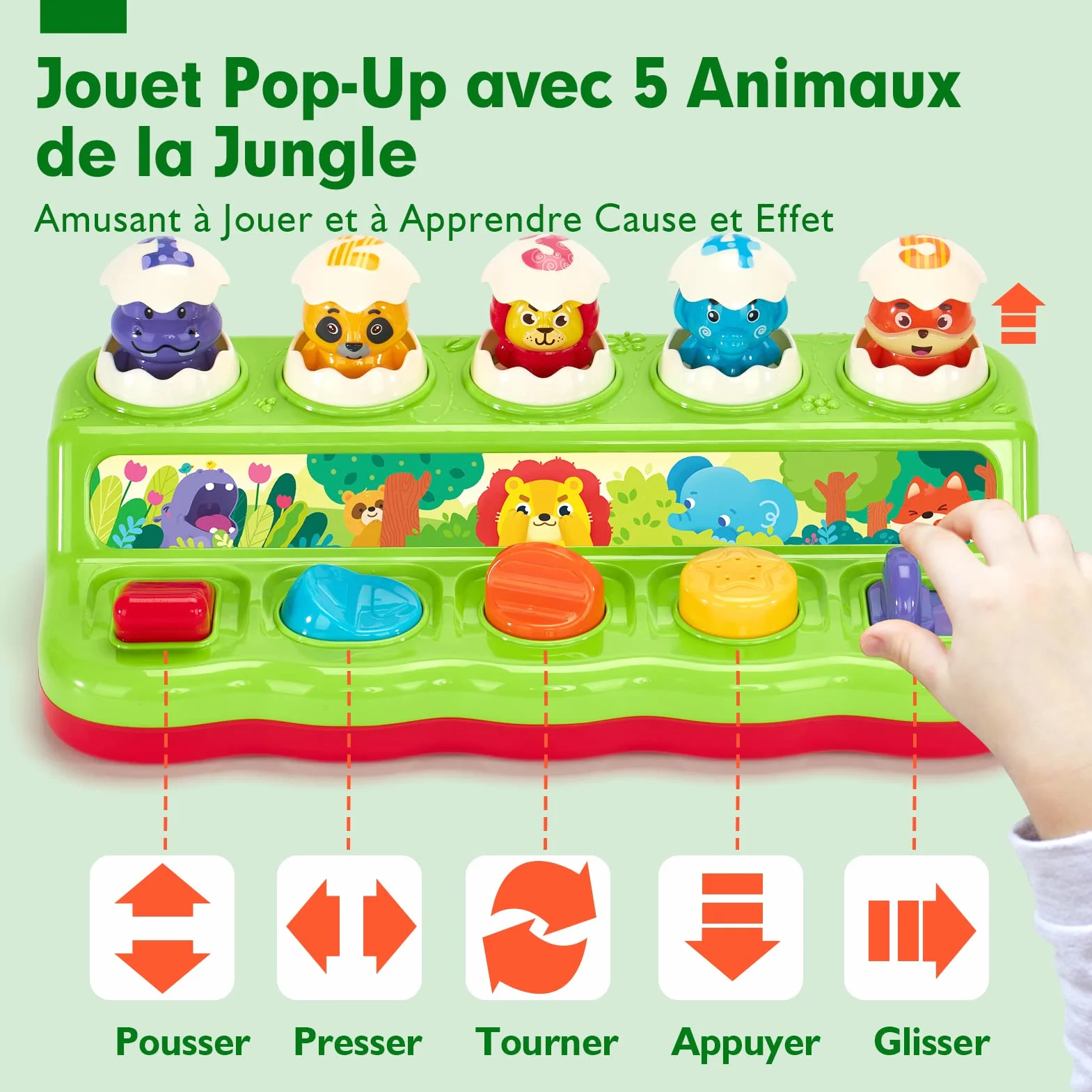 hahaland Jouet Montessori Bébé 1 an avec Musique et Lumières, Jouet Pop-up Animaux Couleurs Enfant 1-4 Ans