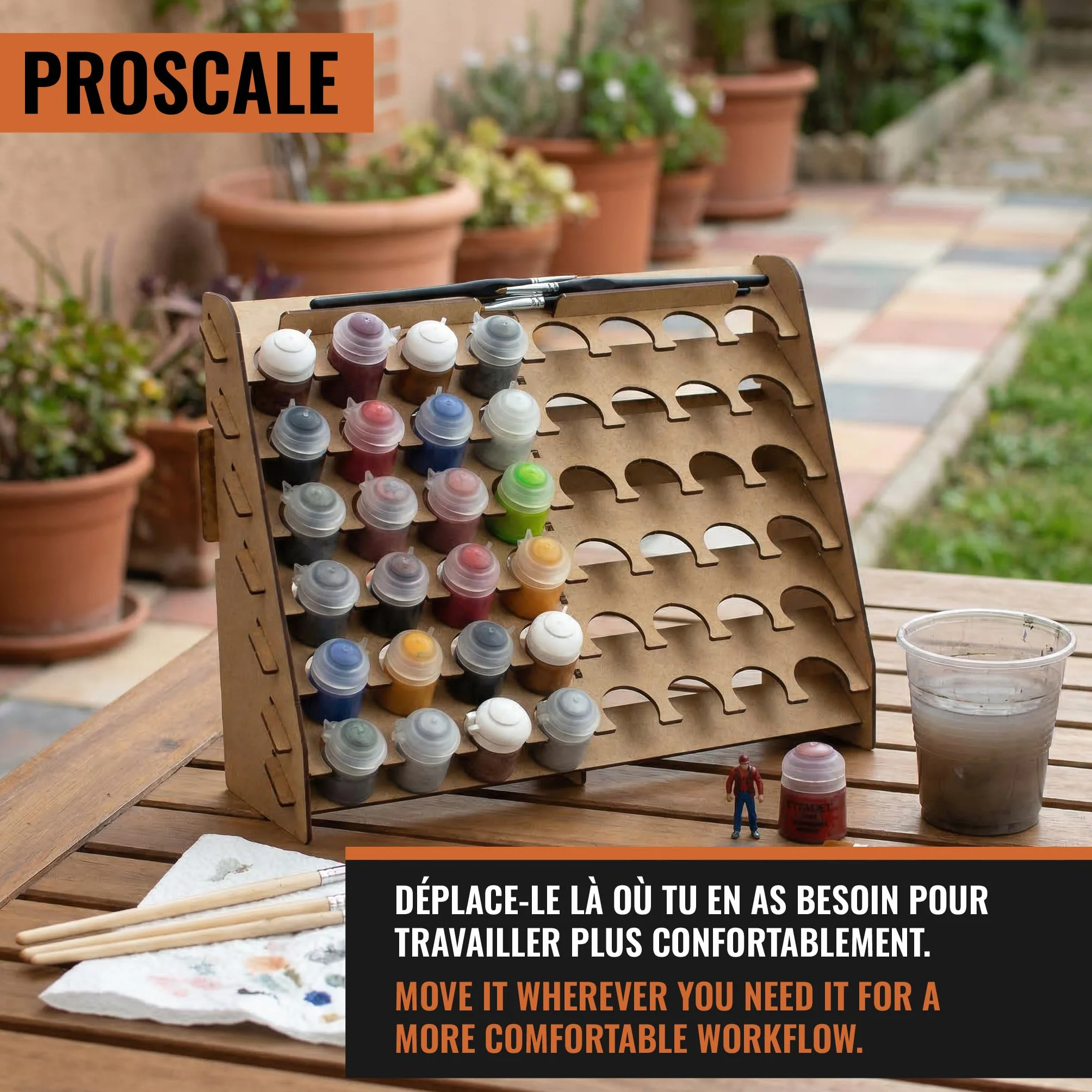 PROSCALE Support mural pour Peinture maquette Rangement bois porte pot peinture acrylique Citadel pinceaux Warhammer 33 mm